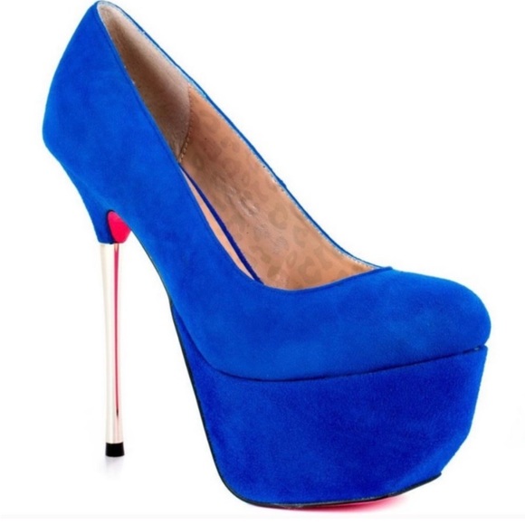 Betsey Johnson Giselle Blue Suede Heels with Hot Pink Sole - Picture 1 of 7